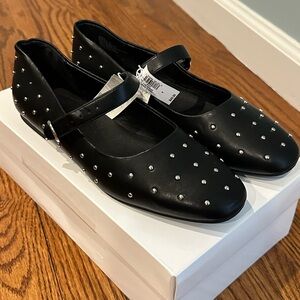 Black Studded Mary Jane Flats